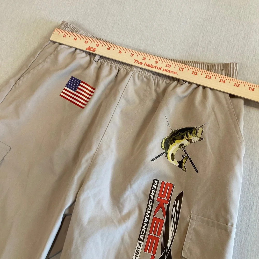 Skeeter Fishing Boats Shorts Mens XL Tan Zip Cargo Pocket Bass USA Lightweight
